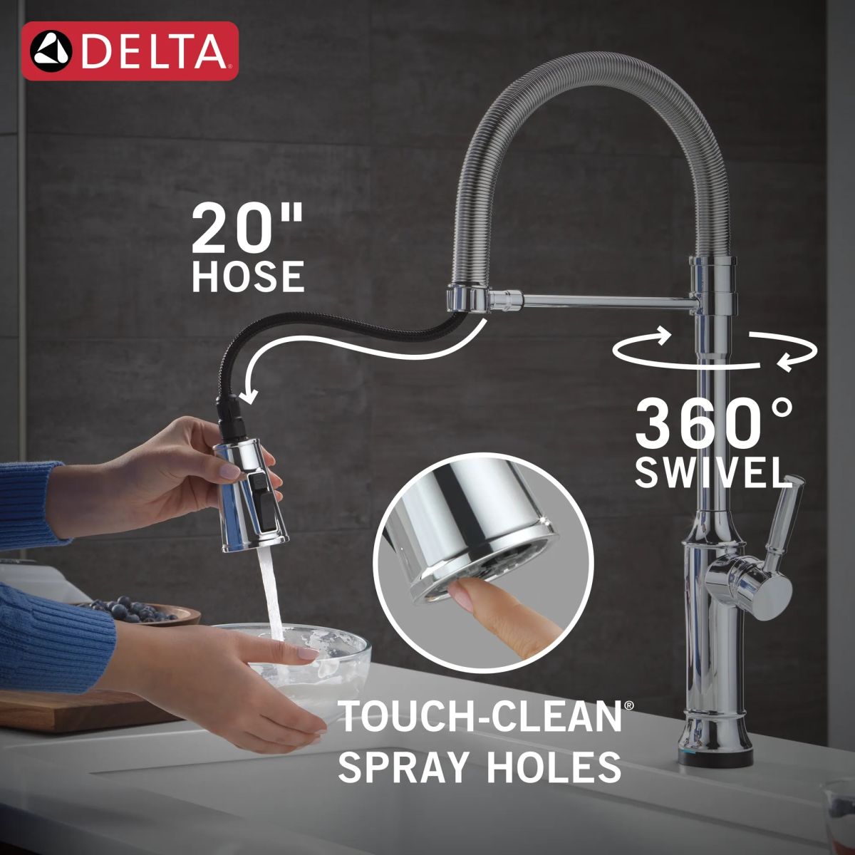 DELTA Renaldi Touch2O Technology Kitchen Faucet with Touchless Technology — Lumicoat® Chrome
