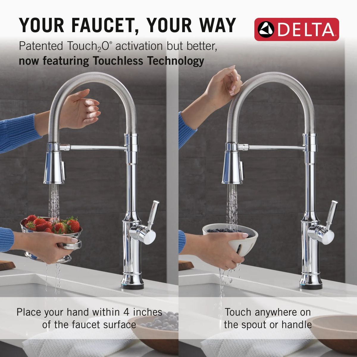 DELTA Renaldi Touch2O Technology Kitchen Faucet with Touchless Technology — Lumicoat® Chrome