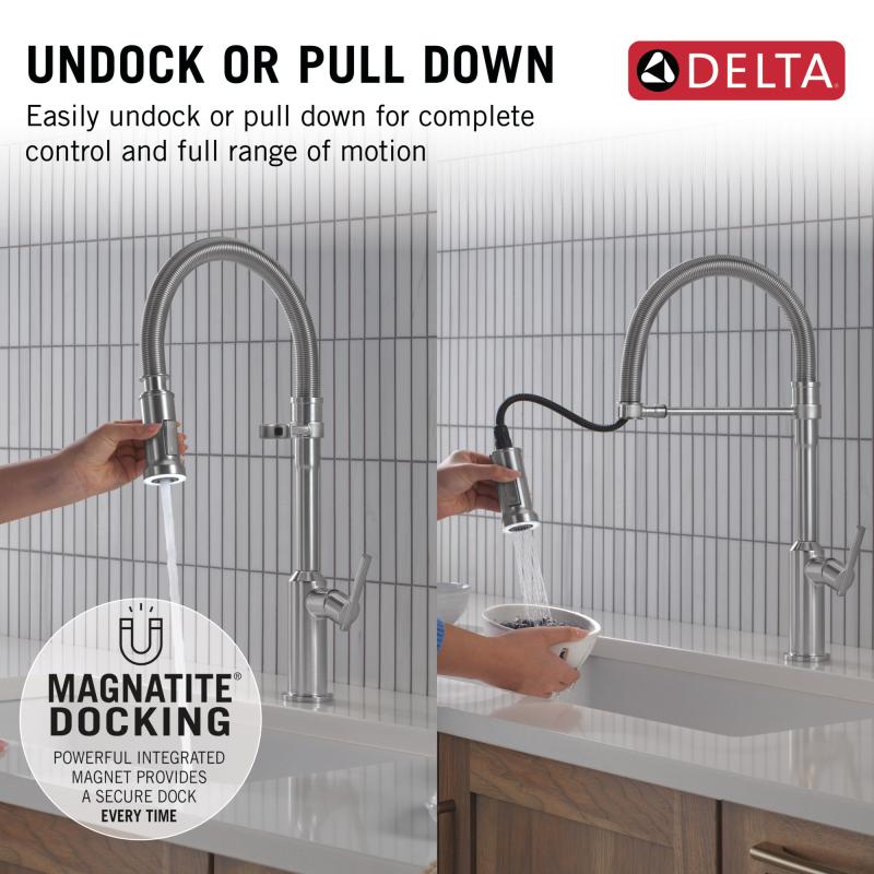 DELTA Cordova Single Handle Pull-Down Kitchen Faucet With Spring Spout — Lumicoat® Arctic Stainless