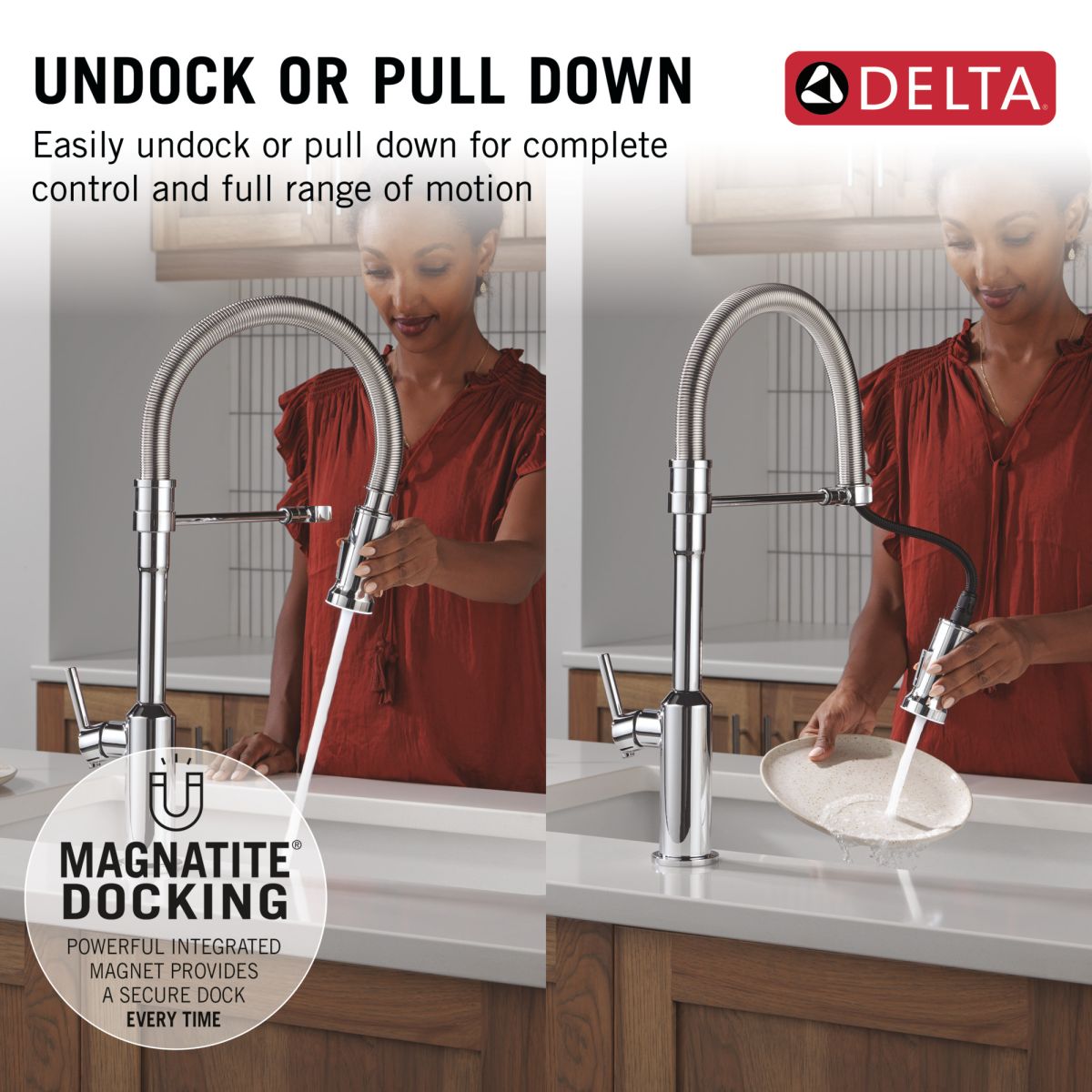 DELTA Cordova Single Handle Pull-Down Kitchen Faucet With Spring Spout — Lumicoat® Chrome