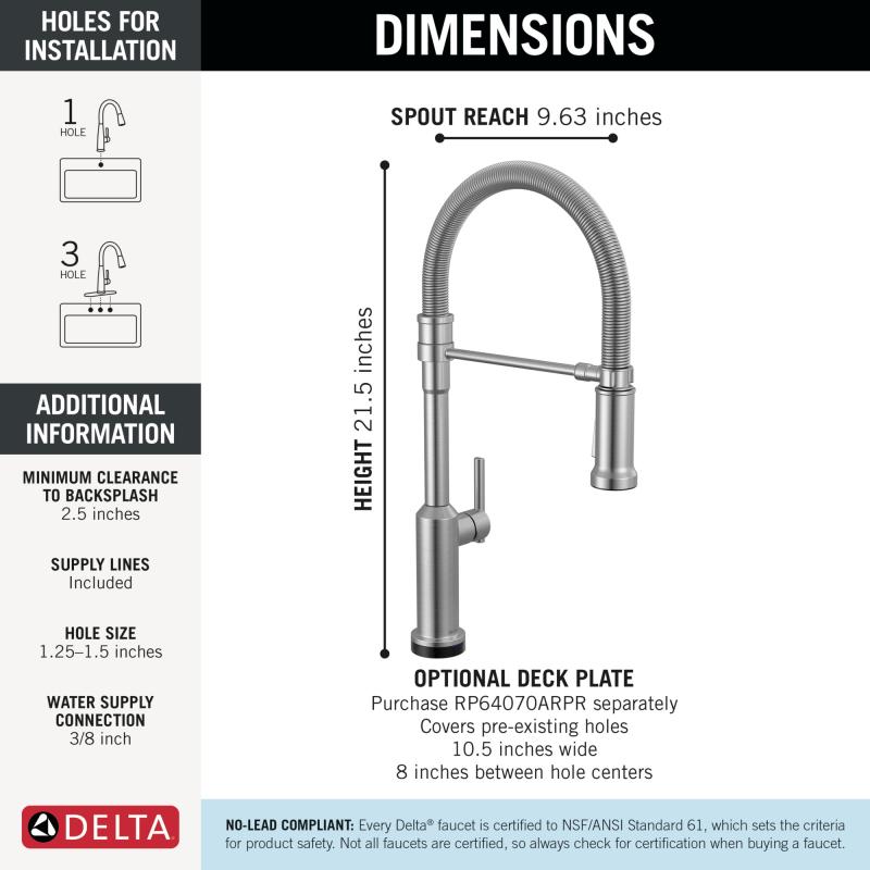 DELTA Cordova Touch2O Technology Kitchen Faucet with Touchless Technology — Lumicoat® Arctic Stainless