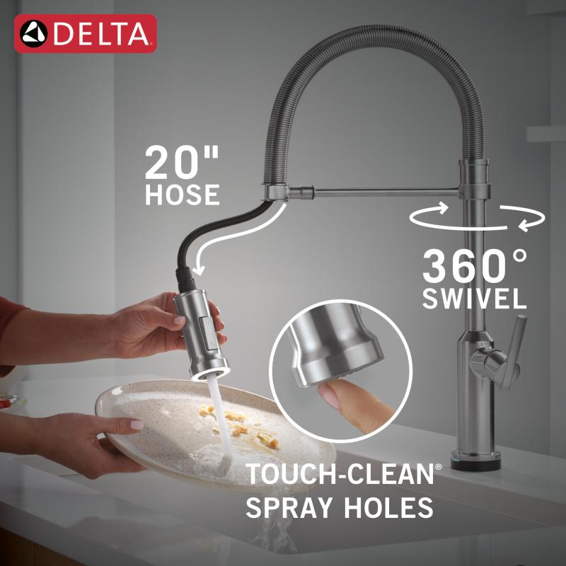 DELTA Cordova Touch2O Technology Kitchen Faucet with Touchless Technology — Lumicoat® Arctic Stainless