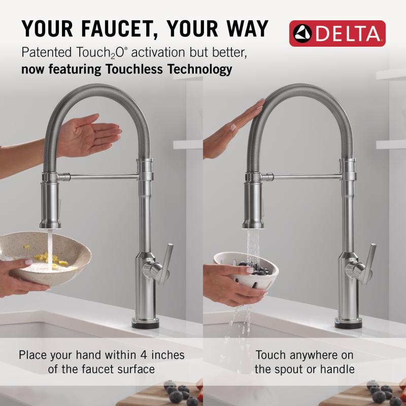 DELTA Cordova Touch2O Technology Kitchen Faucet with Touchless Technology — Lumicoat® Arctic Stainless