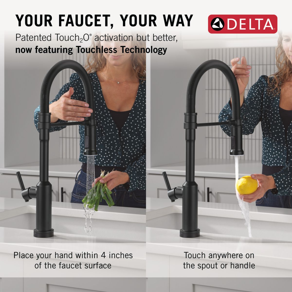 DELTA Cordova Touch2O Technology Kitchen Faucet with Touchless Technology — Matte Black