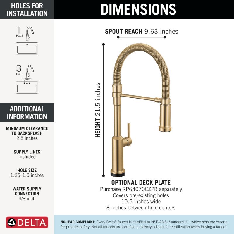DELTA Cordova Touch2O Technology Kitchen Faucet with Touchless Technology — Lumicoat® Champagne Bronze