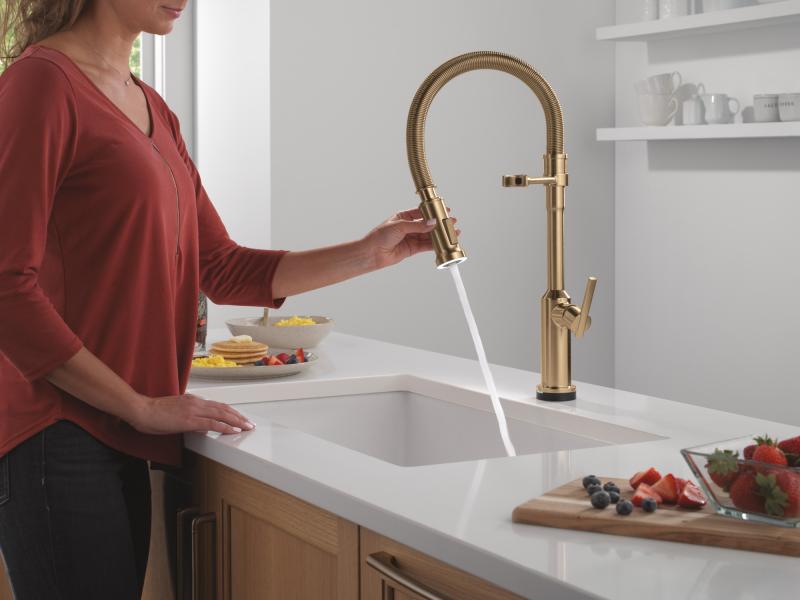 DELTA Cordova Touch2O Technology Kitchen Faucet with Touchless Technology — Lumicoat® Champagne Bronze