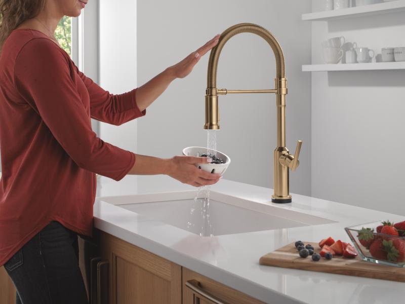 DELTA Cordova Touch2O Technology Kitchen Faucet with Touchless Technology — Lumicoat® Champagne Bronze