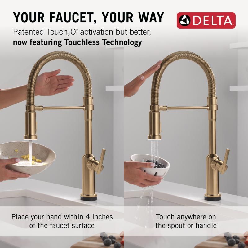 DELTA Cordova Touch2O Technology Kitchen Faucet with Touchless Technology — Lumicoat® Champagne Bronze