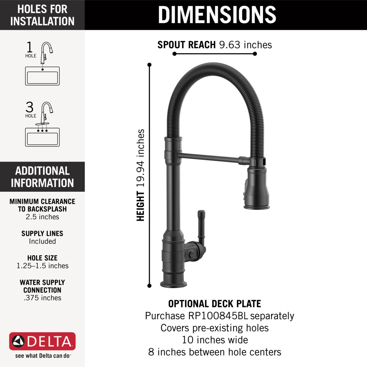 DELTA Broderick Single Handle Pull-Down Kitchen Faucet With Spring Spout — Matte Black