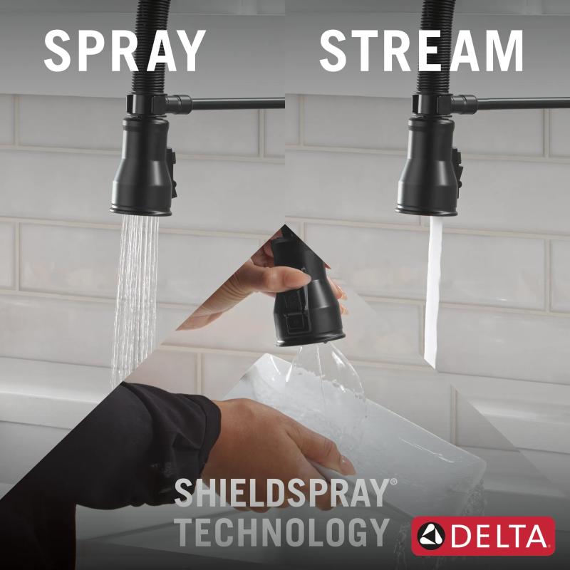 DELTA Broderick Single Handle Pull-Down Kitchen Faucet With Spring Spout — Matte Black