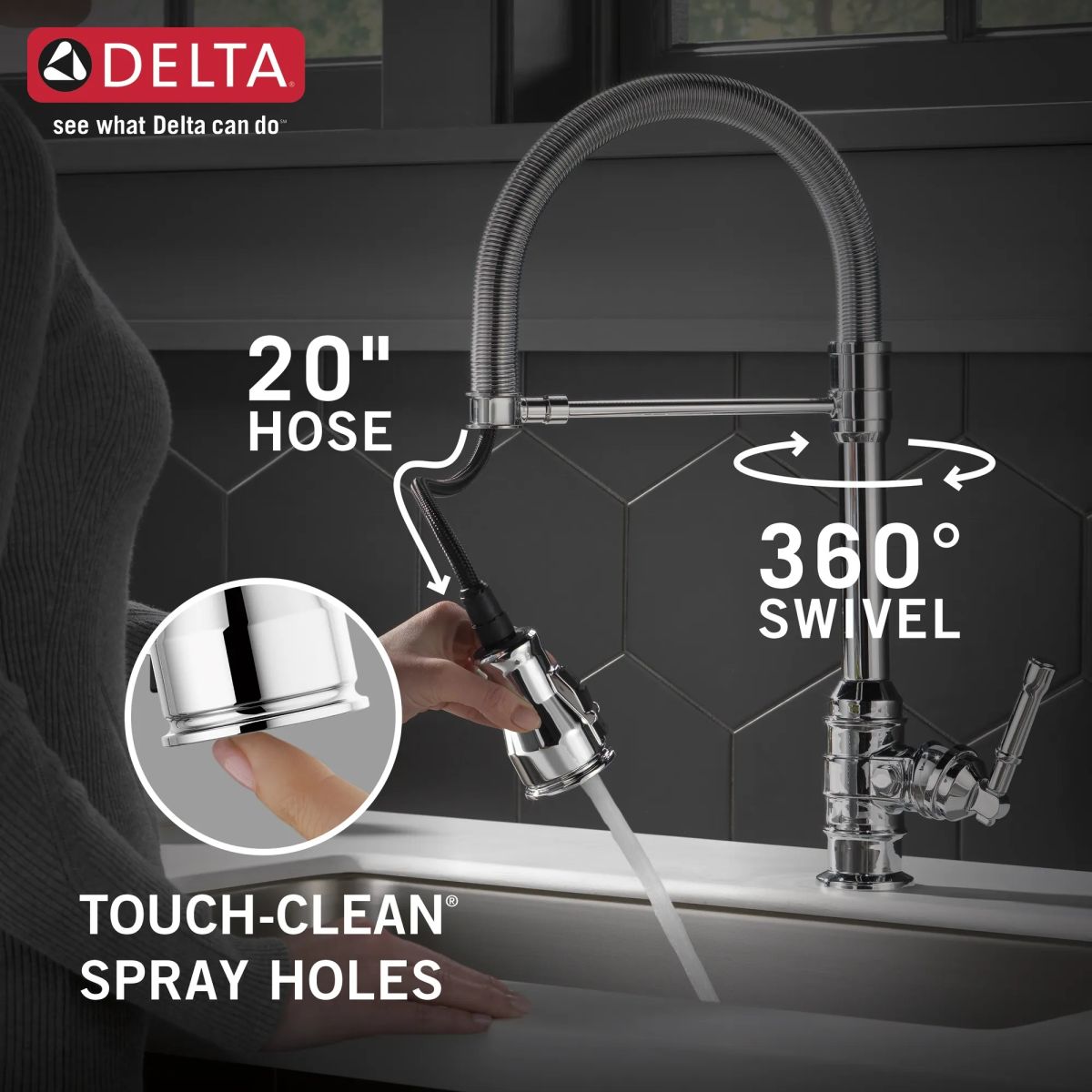 DELTA Broderick Single Handle Pull-Down Kitchen Faucet With Spring Spout — Chrome