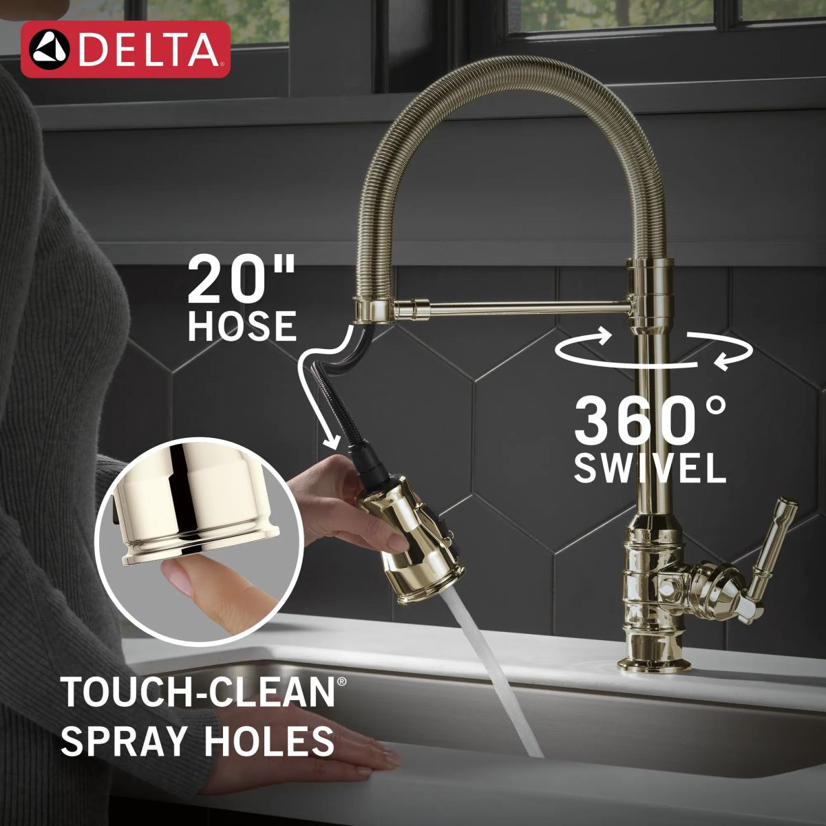 DELTA Broderick Single Handle Pull-Down Kitchen Faucet With Spring Spout — Polished Nickel