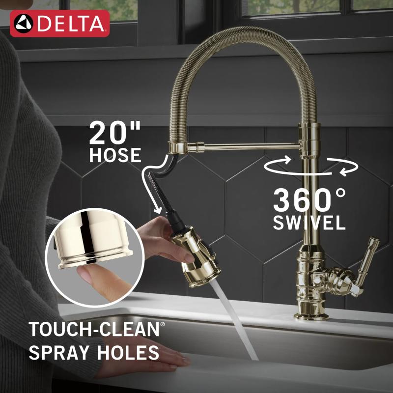 DELTA Broderick Single Handle Pull-Down Kitchen Faucet With Spring Spout — Polished Nickel