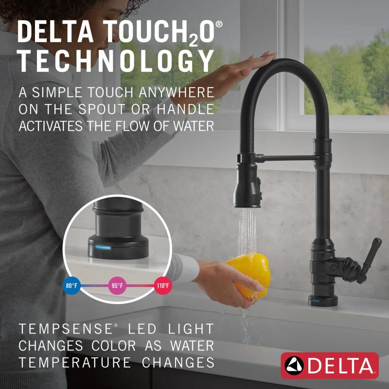DELTA Broderick Touch2O Technology Kitchen Faucet with Touchless Technology — Matte Black