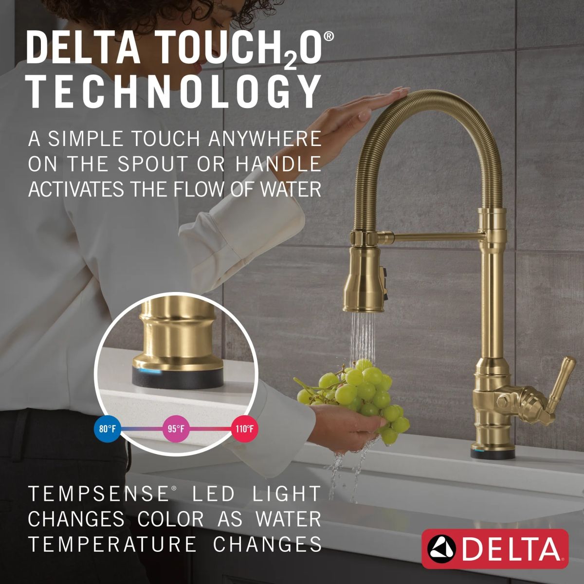 DELTA Broderick Touch2O Technology Kitchen Faucet with Touchless Technology — Champagne Bronze