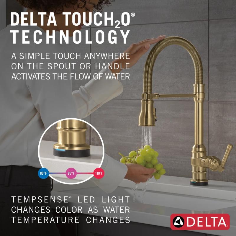 DELTA Broderick Touch2O Technology Kitchen Faucet with Touchless Technology — Champagne Bronze