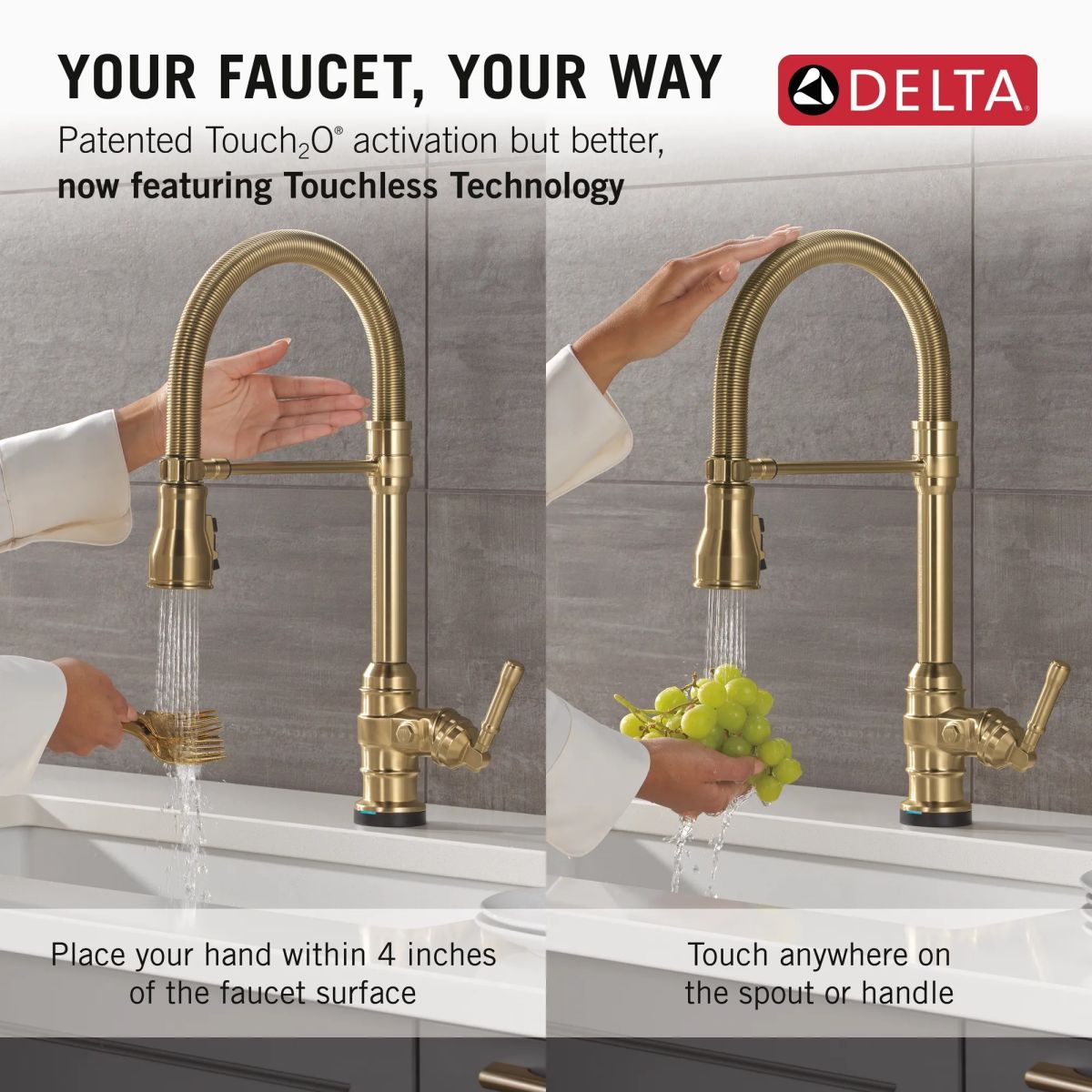 DELTA Broderick Touch2O Technology Kitchen Faucet with Touchless Technology — Champagne Bronze