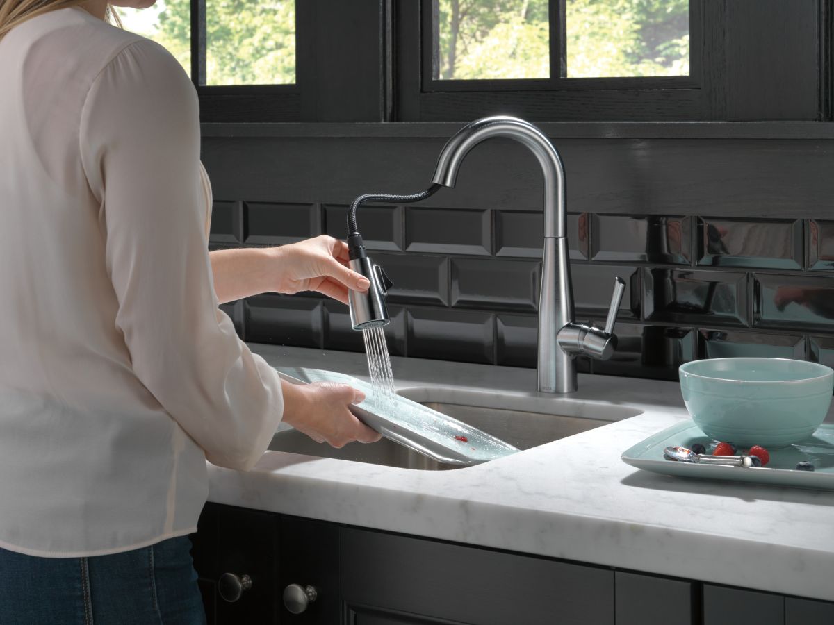 DELTA Essa Single Handle Pull-Down Bar / Prep Faucet — Arctic Stainless