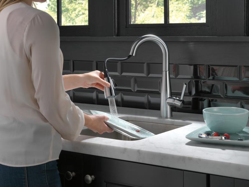 DELTA Essa Single Handle Pull-Down Bar / Prep Faucet — Arctic Stainless