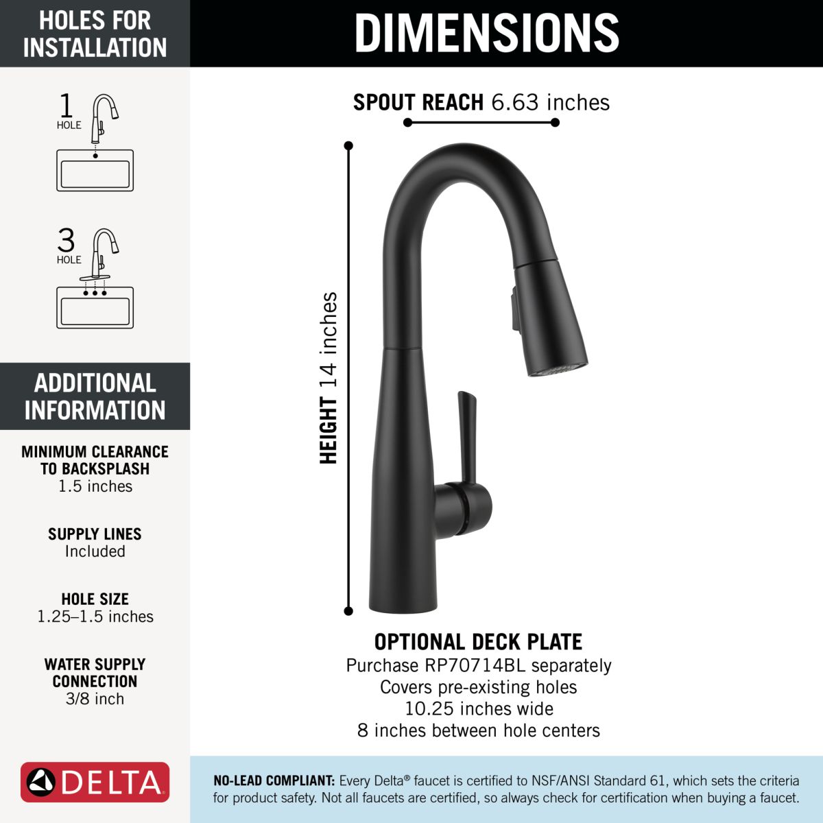 DELTA Essa Single Handle Pull-Down Bar / Prep Faucet — Matte Black