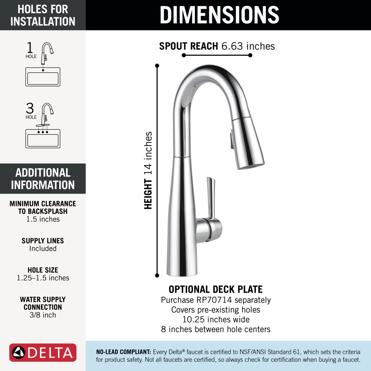 DELTA Essa Single Handle Pull-Down Bar / Prep Faucet — Chrome