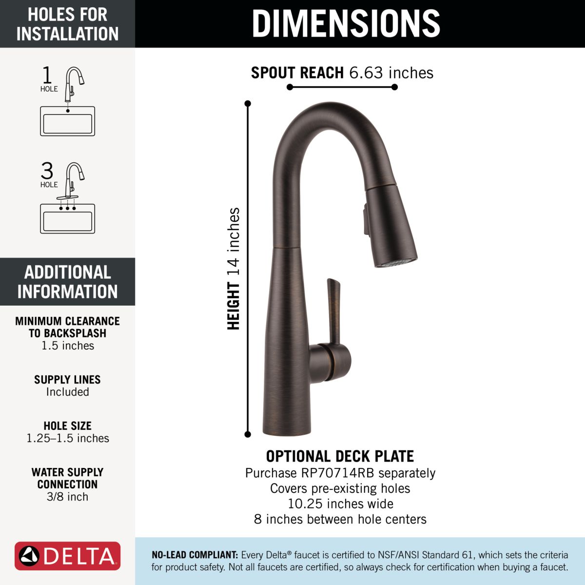 DELTA Essa Single Handle Pull-Down Bar / Prep Faucet — Venetian Bronze
