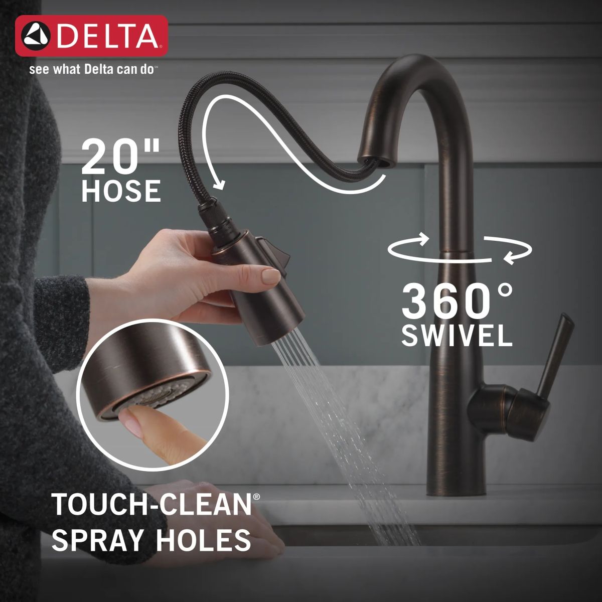 DELTA Essa Single Handle Pull-Down Bar / Prep Faucet — Venetian Bronze