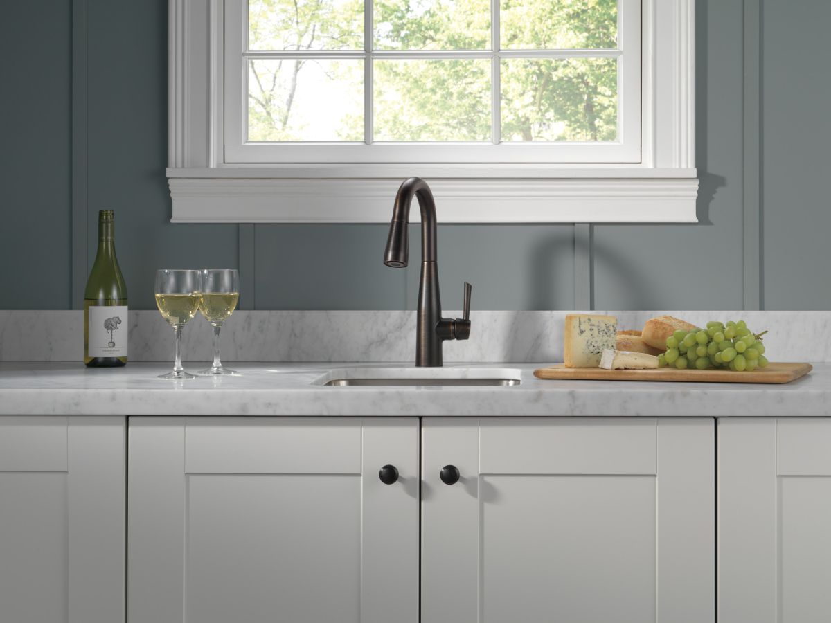 DELTA Essa Single Handle Pull-Down Bar / Prep Faucet — Venetian Bronze