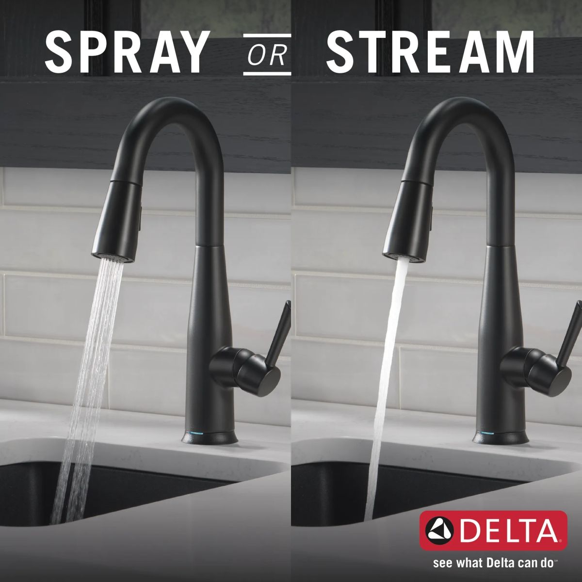 DELTA Essa Single Handle Pull-Down Bar / Prep Faucet with Touch2O Technology — Matte Black