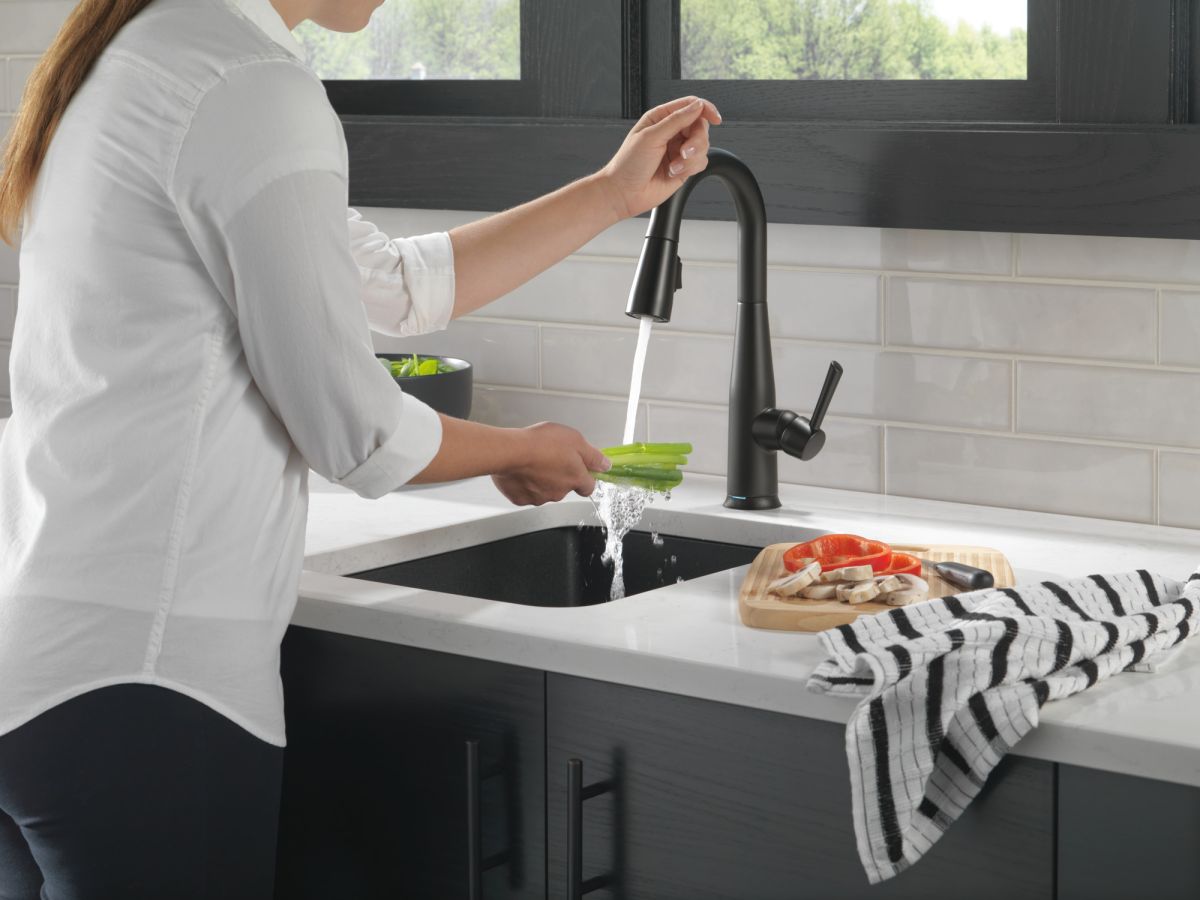 DELTA Essa Single Handle Pull-Down Bar / Prep Faucet with Touch2O Technology — Matte Black