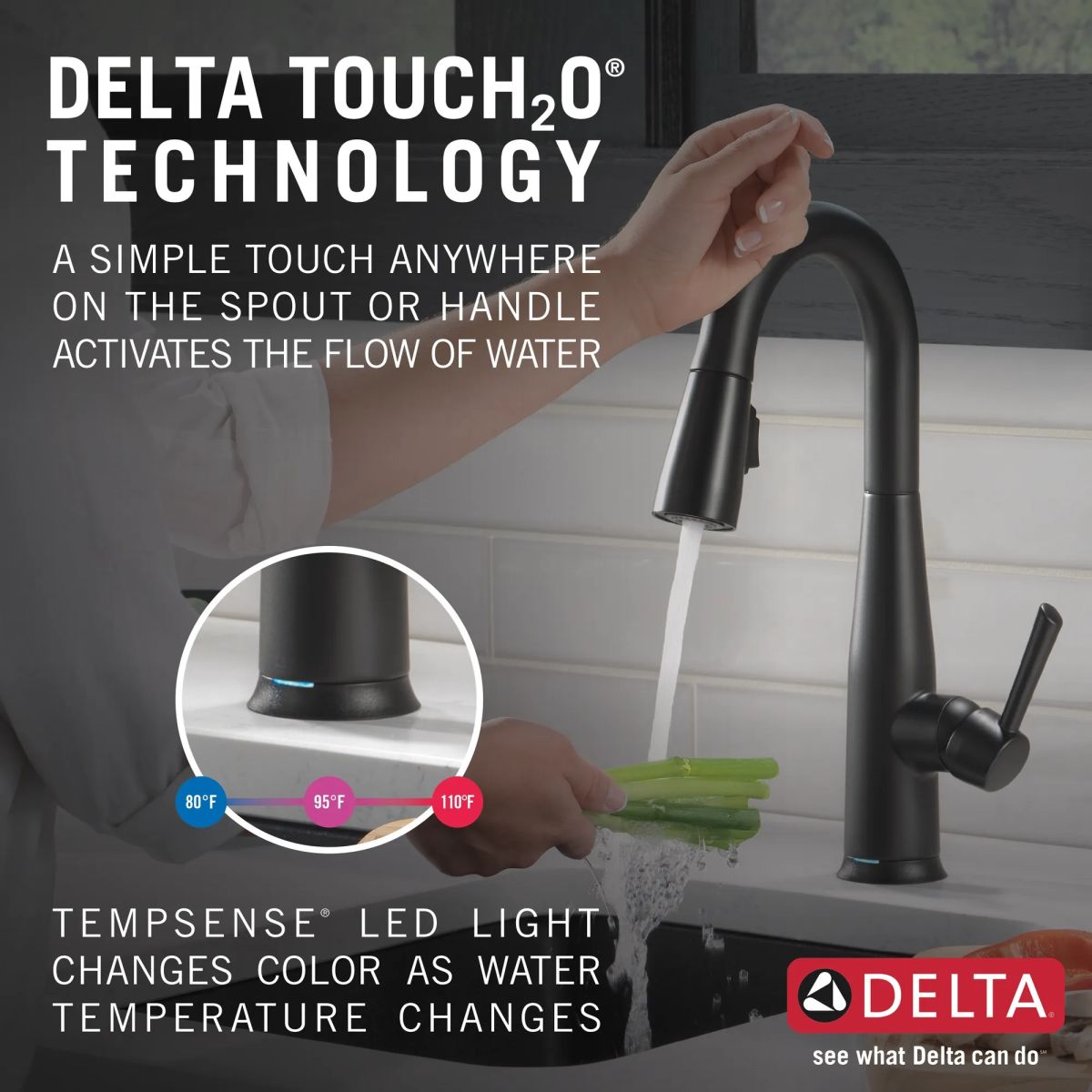 DELTA Essa Single Handle Pull-Down Bar / Prep Faucet with Touch2O Technology — Matte Black