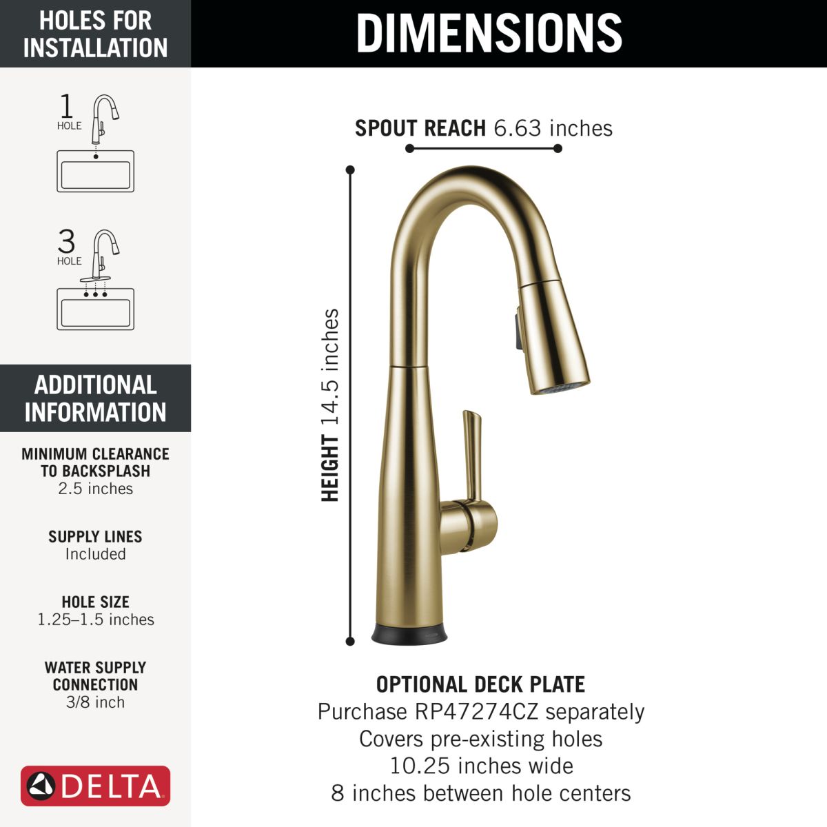 DELTA Essa Single Handle Pull-Down Bar/Prep Faucet with Touch2O Technology — Champagne Bronze