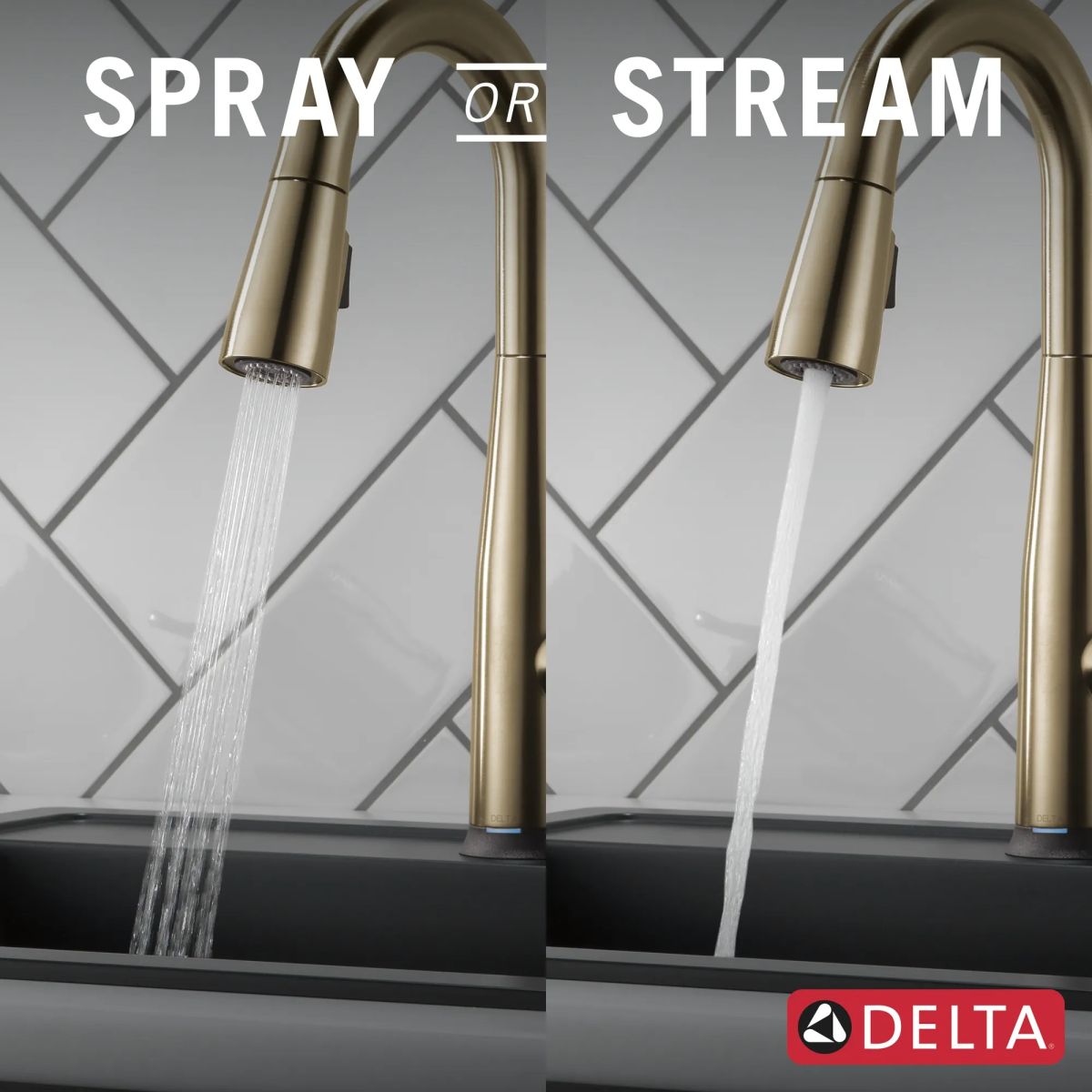 DELTA Essa Single Handle Pull-Down Bar/Prep Faucet with Touch2O Technology — Champagne Bronze