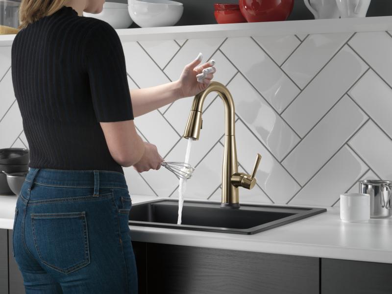 DELTA Essa Single Handle Pull-Down Bar/Prep Faucet with Touch2O Technology — Champagne Bronze