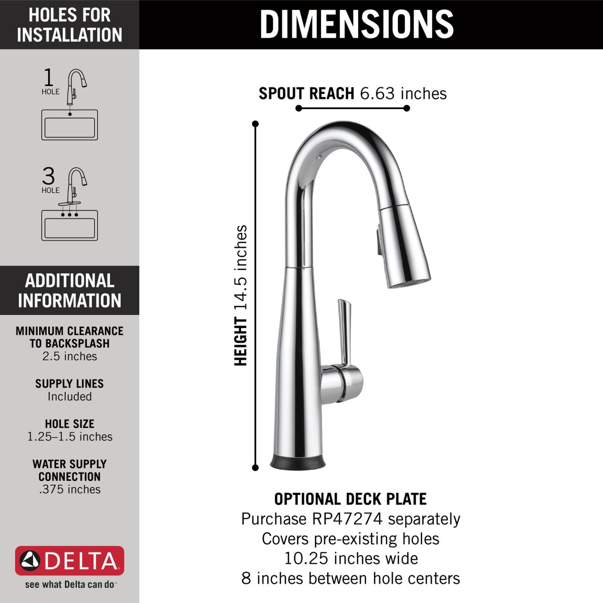 DELTA Essa Single Handle Pull-Down Bar / Prep Faucet with Touch2O Technology — Chrome