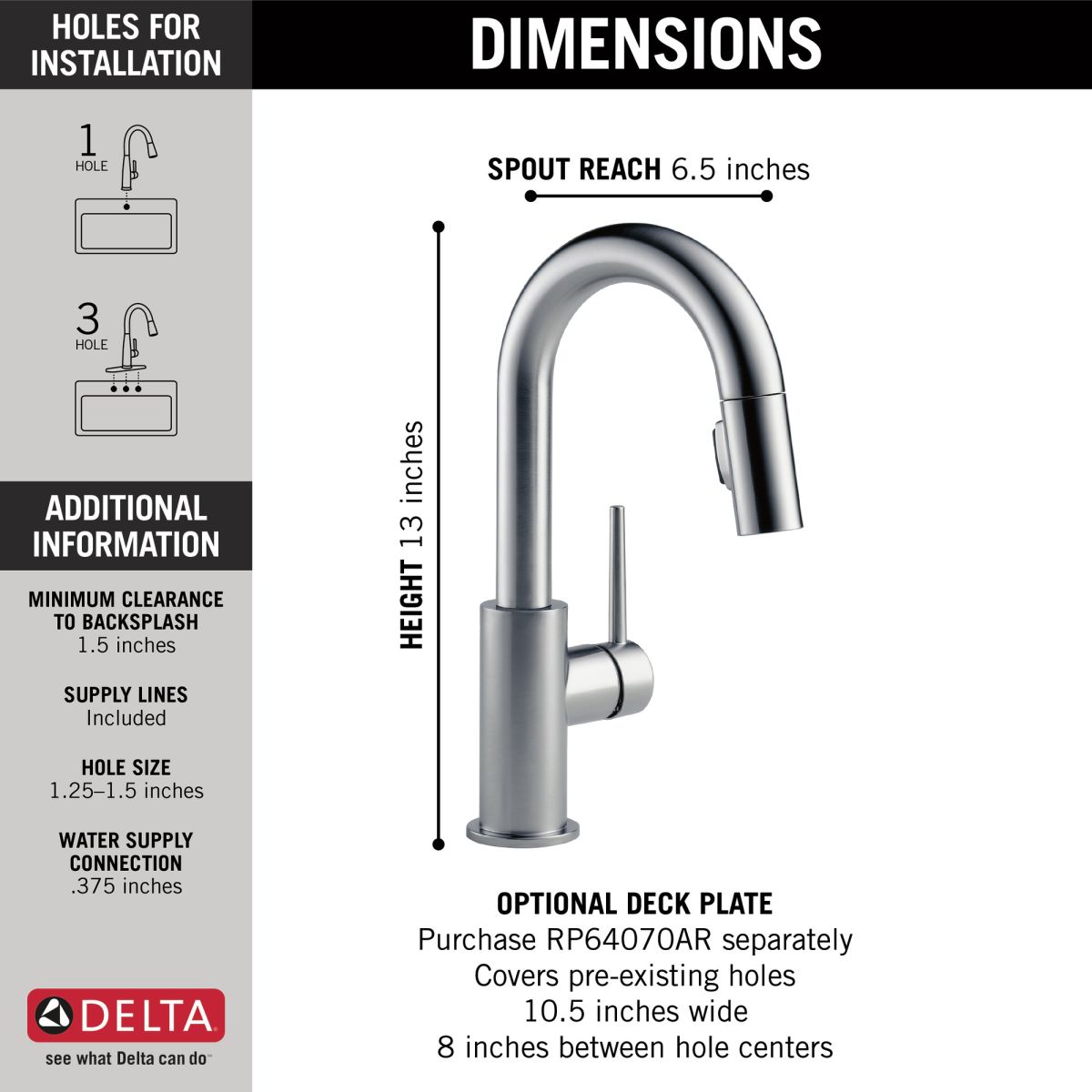 DELTA Trinsic Single Handle Pull-Down Bar / Prep Faucet — Arctic Stainless