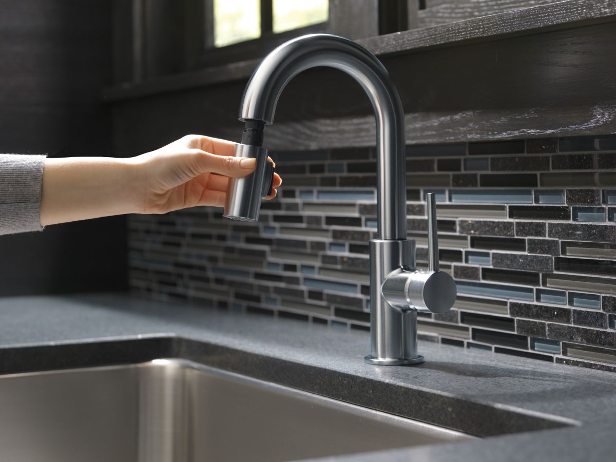 DELTA Trinsic Single Handle Pull-Down Bar / Prep Faucet — Arctic Stainless