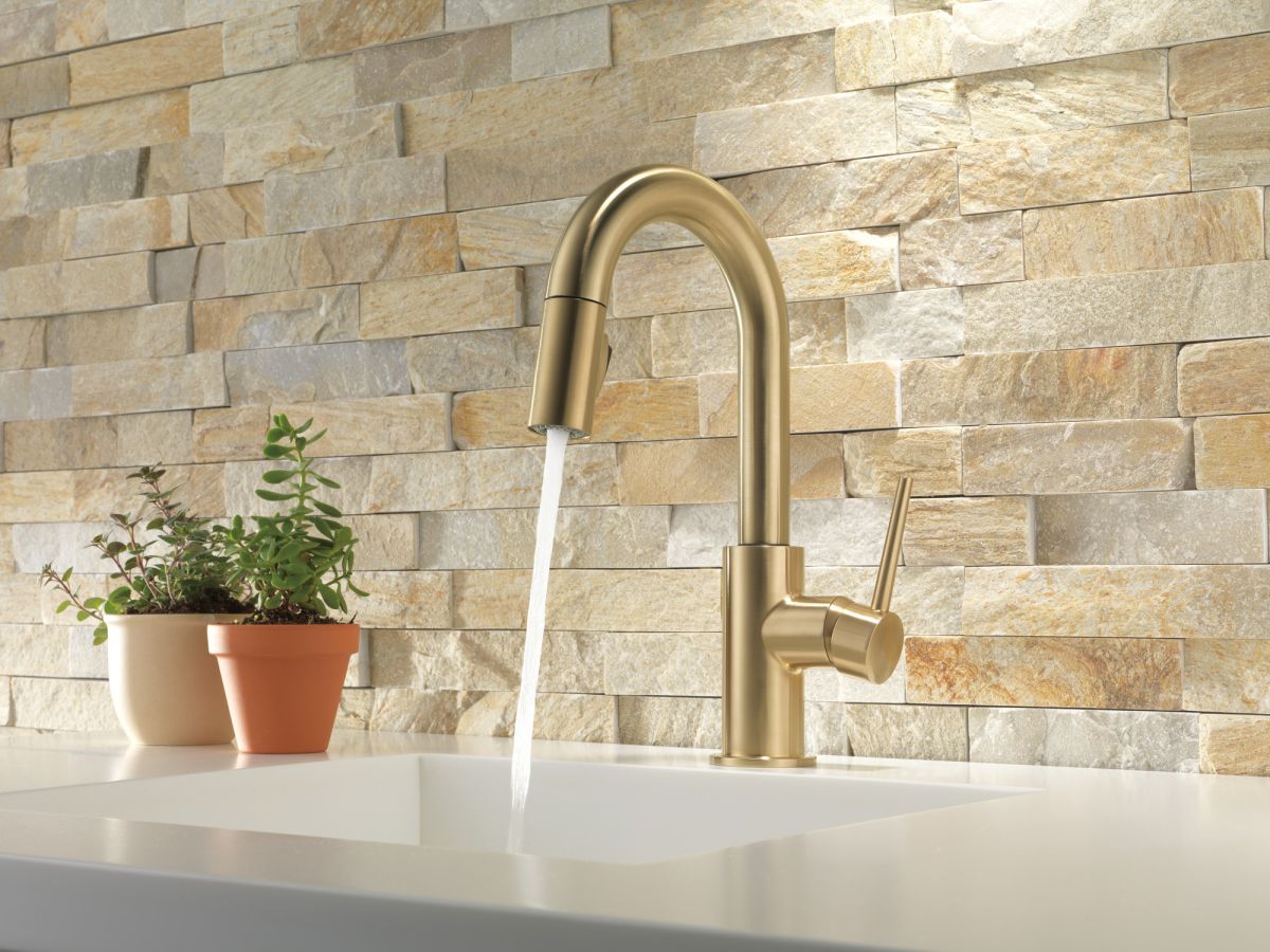 DELTA Trinsic Single Handle Pull-Down Bar/Prep Kitchen Limited Swivel — Champagne Bronze