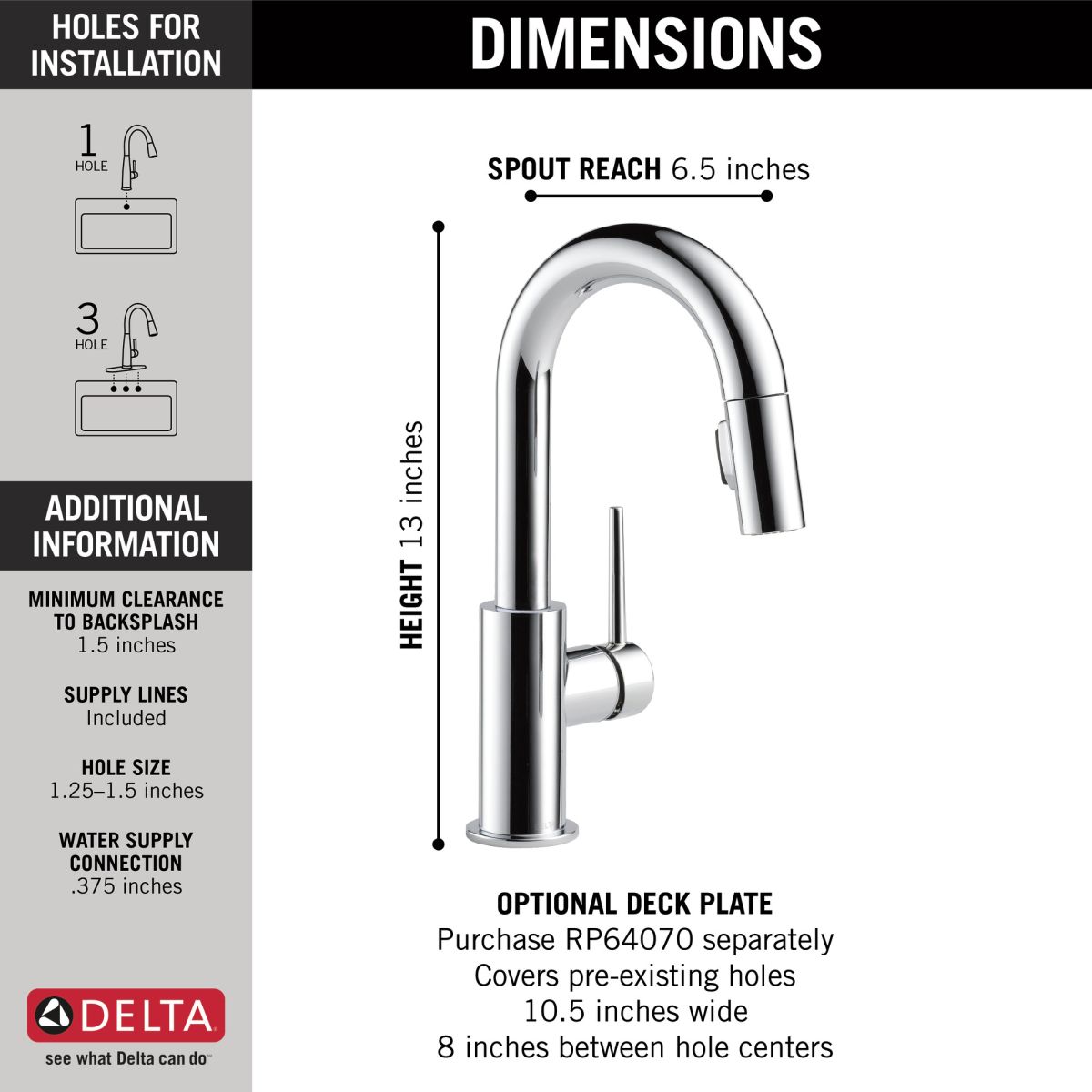 DELTA Trinsic Single Handle Pull-Down Bar / Prep Faucet — Chrome