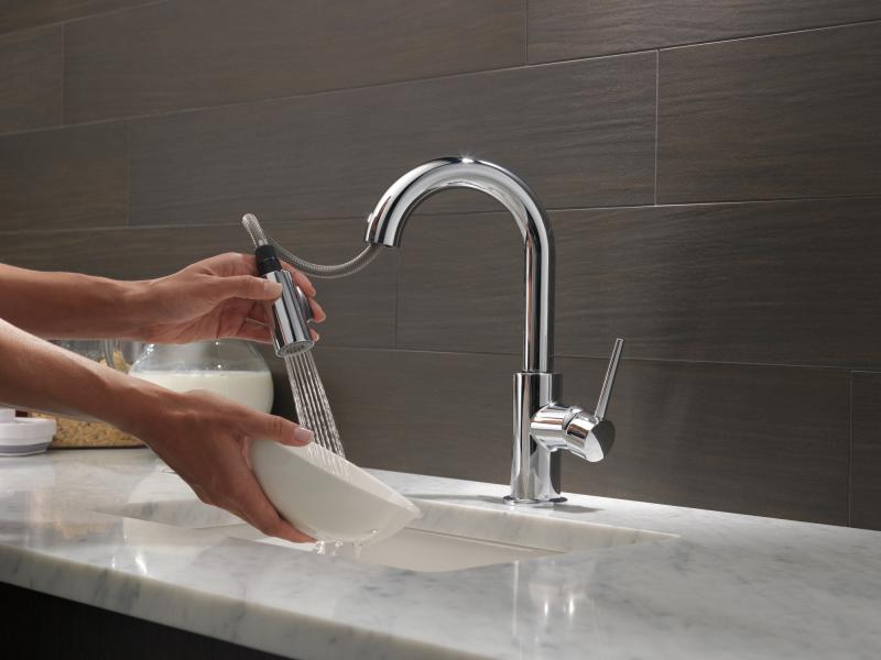 DELTA Trinsic Single Handle Pull-Down Bar / Prep Faucet — Chrome