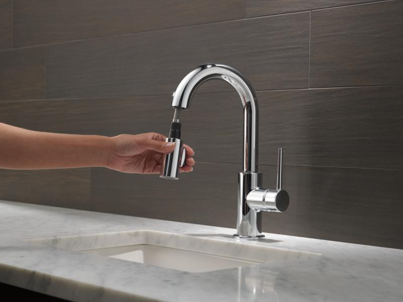 DELTA Trinsic Single Handle Pull-Down Bar / Prep Faucet — Chrome