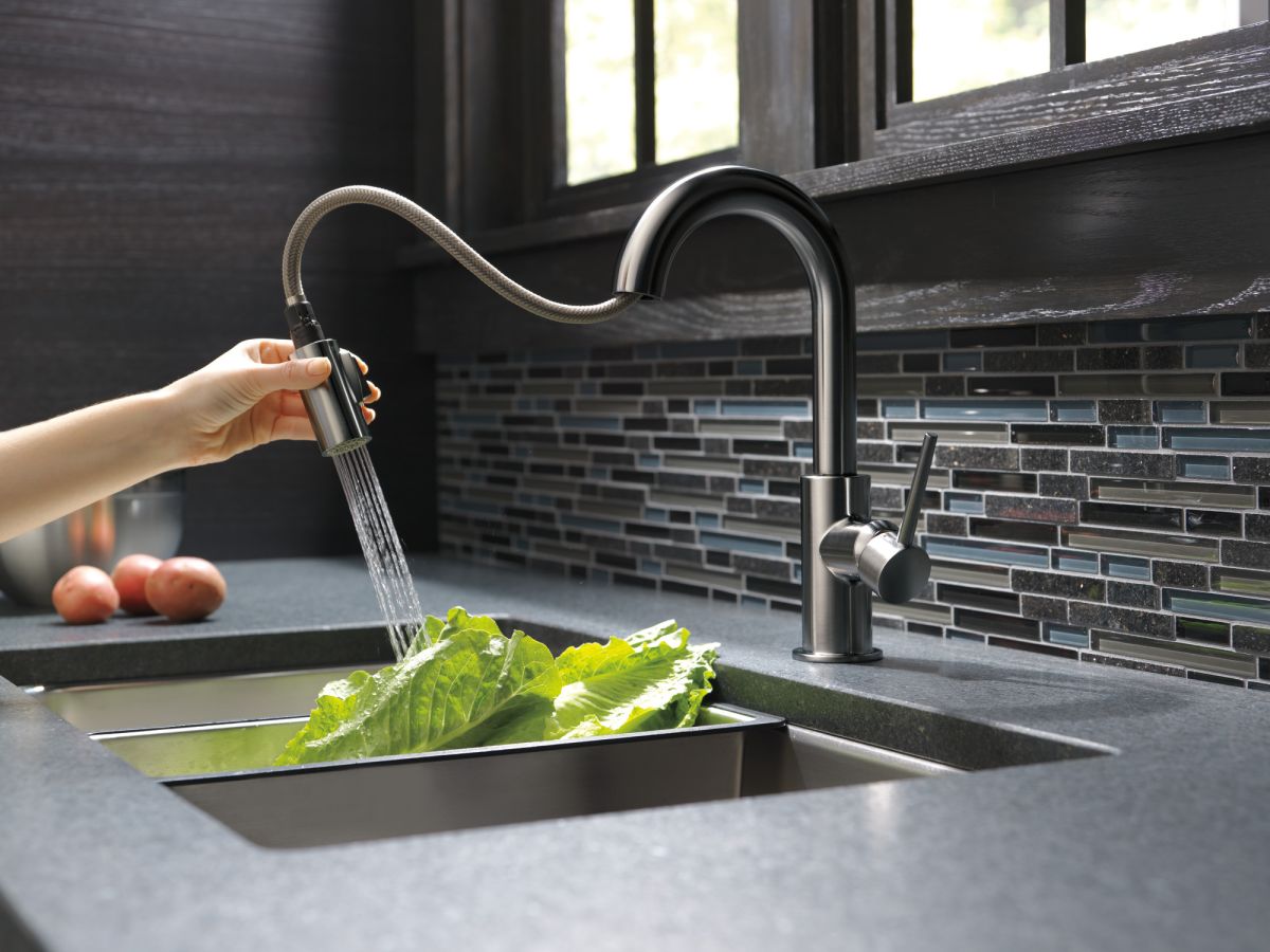 DELTA Trinsic Single Handle Pull-Down Bar/Prep Faucet — Black Stainless