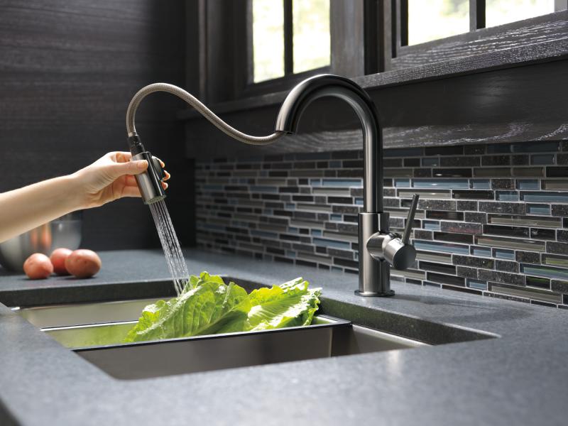 DELTA Trinsic Single Handle Pull-Down Bar/Prep Faucet — Black Stainless