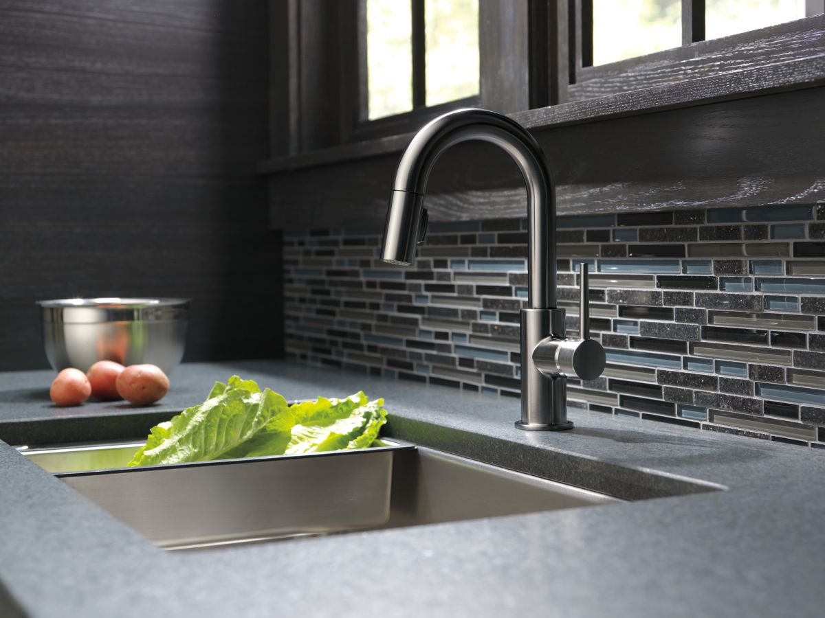 DELTA Trinsic Single Handle Pull-Down Bar/Prep Faucet — Black Stainless
