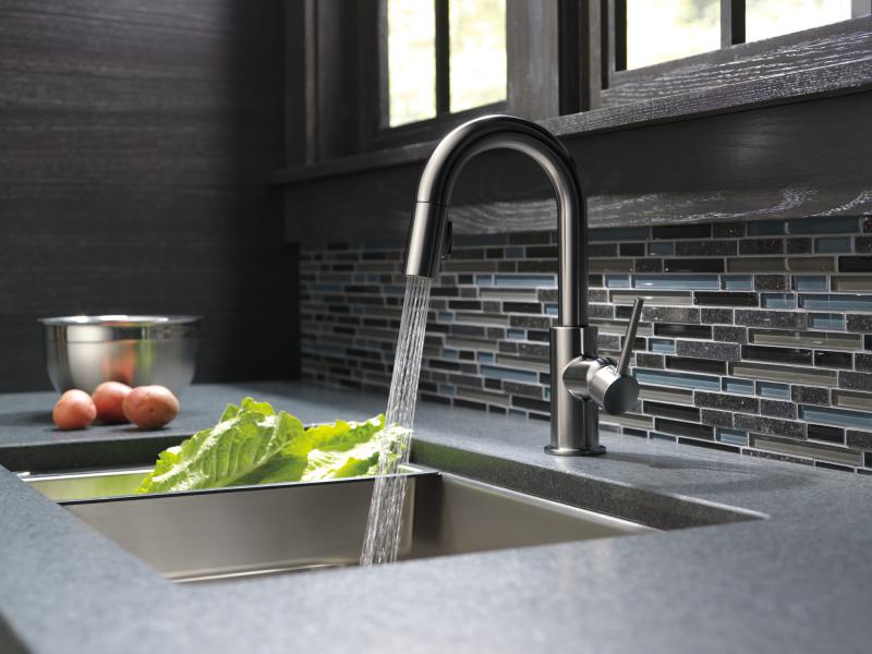 DELTA Trinsic Single Handle Pull-Down Bar/Prep Faucet — Black Stainless