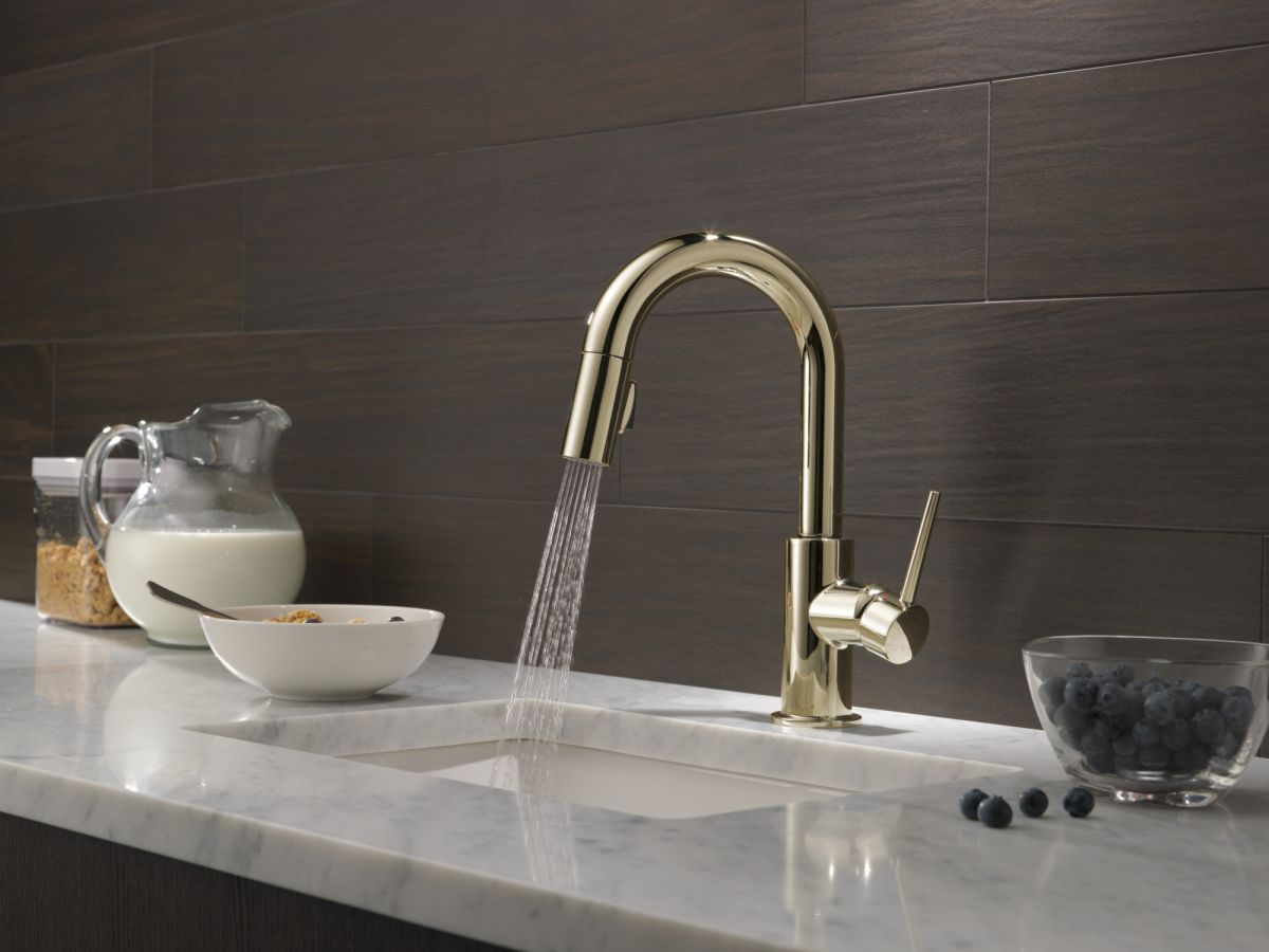 DELTA Trinsic Single Handle Pull-Down Bar / Prep Faucet — Polished Nickel