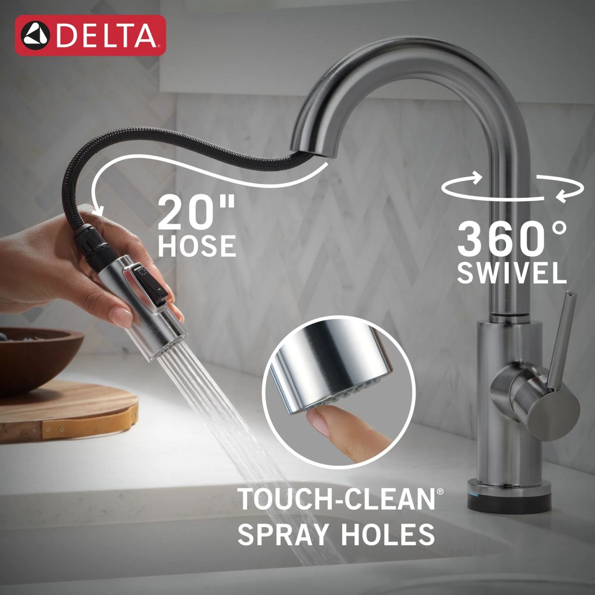DELTA Trinsic Single Handle Pull-Down Bar / Prep Faucet with Touch2O Technology — Arctic Stainless