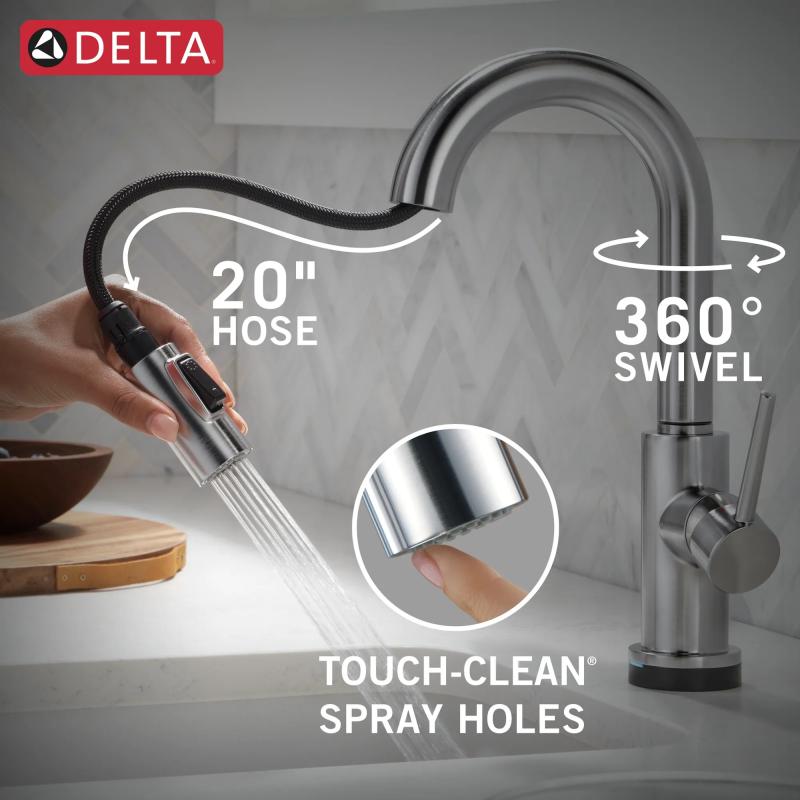 DELTA Trinsic Single Handle Pull-Down Bar / Prep Faucet with Touch2O Technology — Arctic Stainless