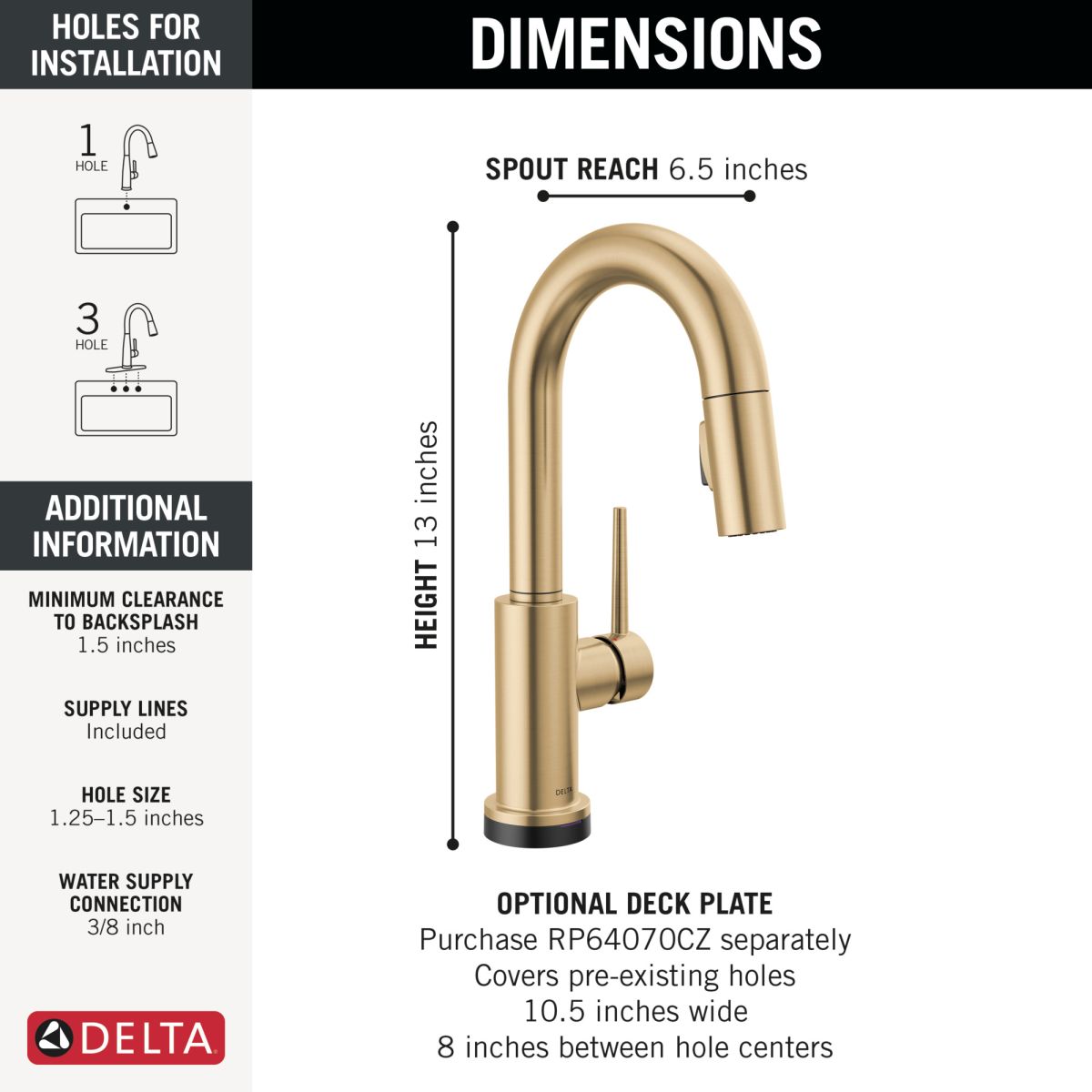 DELTA Trinsic Single Handle Pull-Down Bar / Prep Faucet with Touch2O Technology — Champagne Bronze