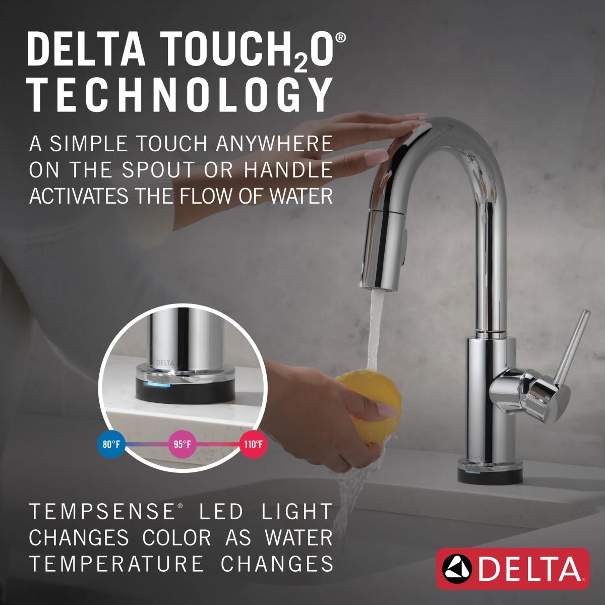 DELTA Trinsic Single Handle Pull-Down Bar / Prep Faucet with Touch2O Technology — Chrome